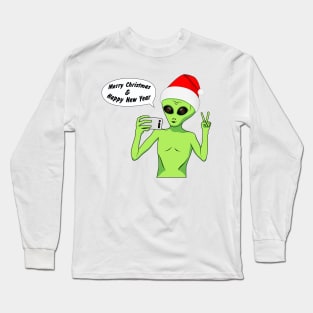 Alien in a Santa hat Long Sleeve T-Shirt